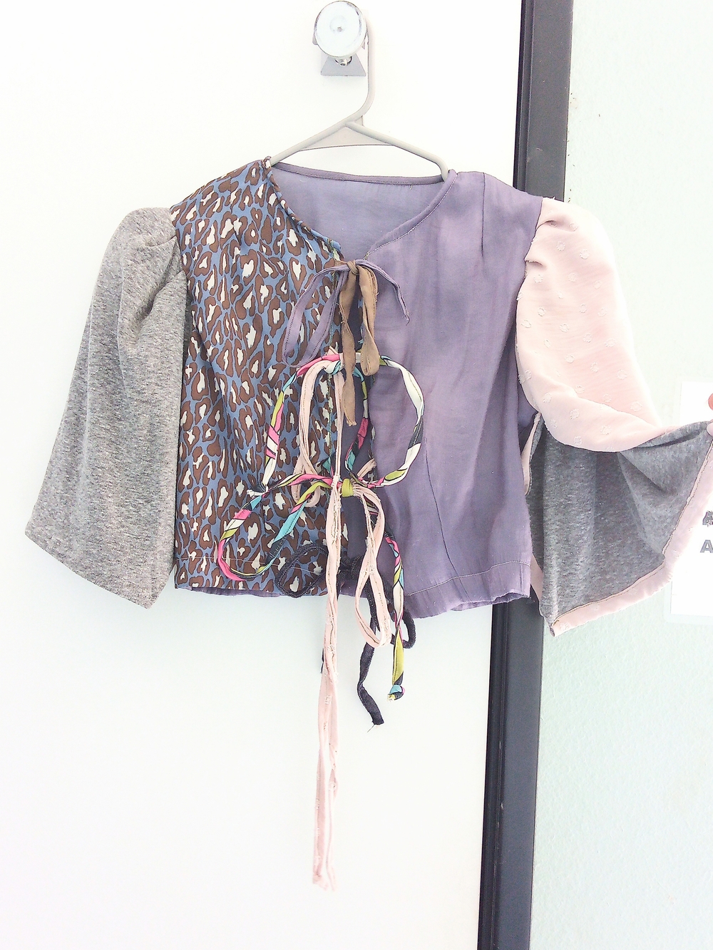 Unique Bow Tie-Front Women's Top in Lavender and Gray